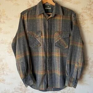 Vintage 80s Van Heusen Flannel | Wool Shadow Plaid Shacket | Size M